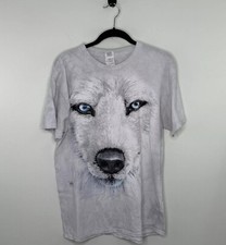 The Mountain White Wolf Face T-Shirt Sz Large Arctic Large Print Y2K Graphic EUC