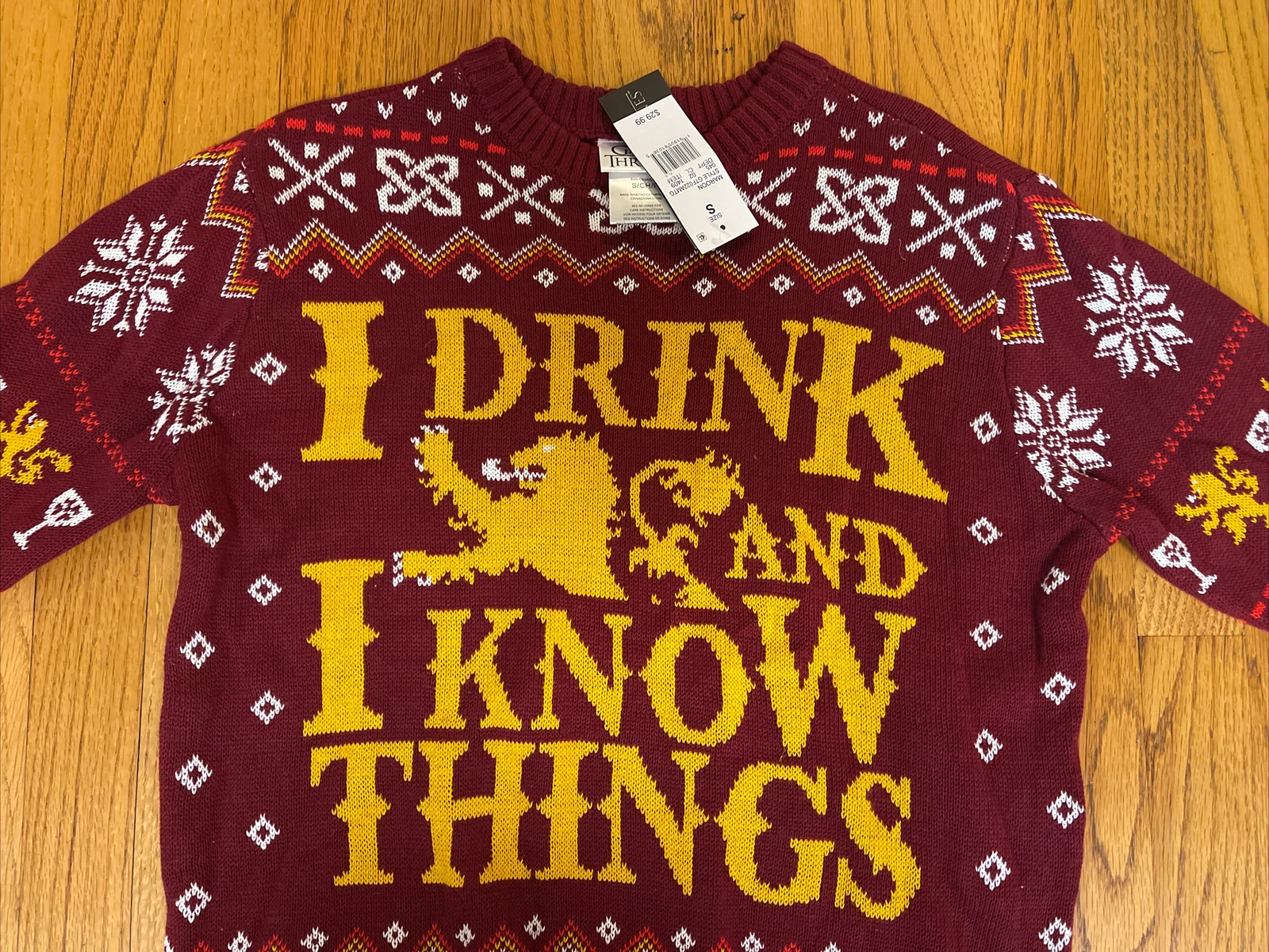 I Drink & I Know Things Game Of Thrones Ugly Christmas Sweater Men's Medium NWT