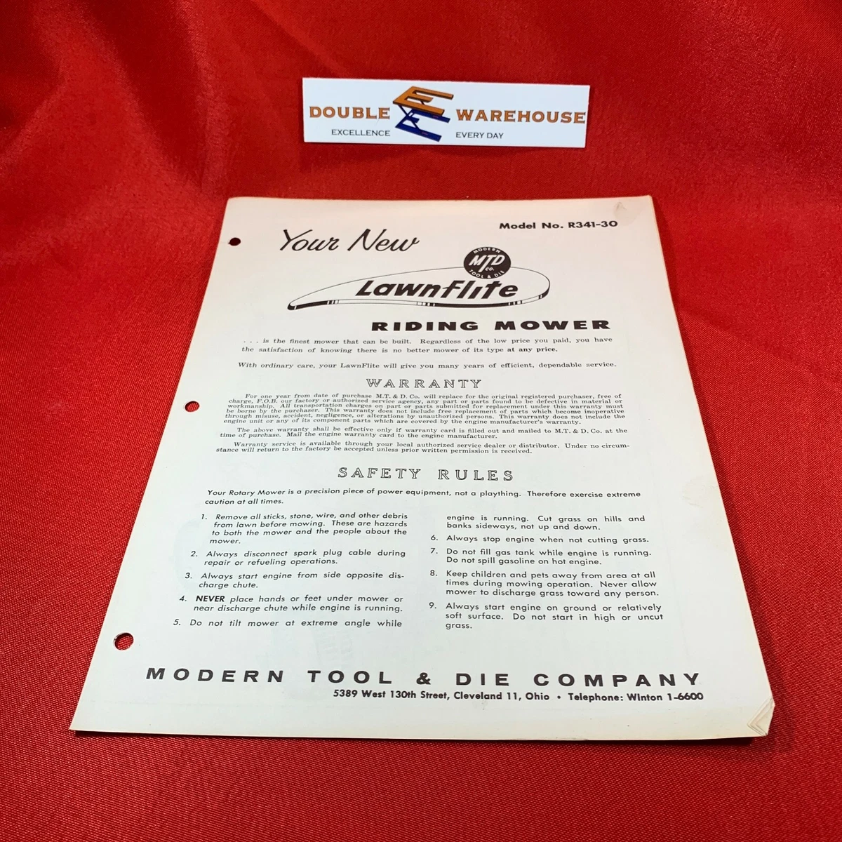 MTD LawnFlite Riding Mower E341 30 Parts List Manual