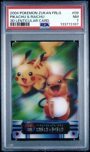 PSA 7 Pikachu & Raichu 3D Lenticular Japanese Carddass Zukan No 09 Pokemon
