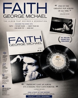George Michael Faith Blood Records Black White Splatter Vinyl LP Sealed