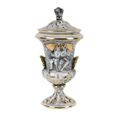ANTIQUE STYLE CAPODIMONTE CERAMIC VASE - ITALY - Urn Style Vase - Cherub Scene