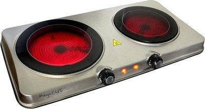 MegaChef Portable Electric Stove Dual Burner Vitro-Ceramic Cooktop