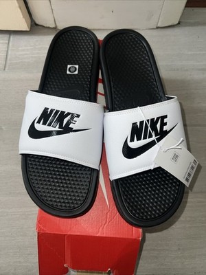 NEW Nike Benassi JDI Slides 343880-100 White/Black Men s Size 15