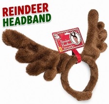 PLUSH REINDEER HEADBAND ANTLERS Rudolf Hat Brown Fur Moose Funny Costume Deer