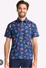 Birdie Bound Mens Size L Blue Polo Shirt Flamingo Summer Golf Performance Casual