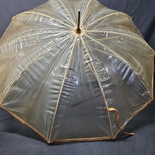Vtg Umbrella 1950's - 1970,s Clear See Through w/ Gold Trim, Lucite Handle