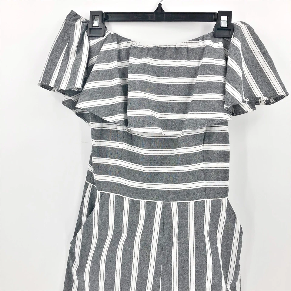 Mameluco Aqua para mujer grande gris blanco a rayas 100 % algodón cortina fuera del hombro nuevo sin etiquetas Foto 4 de 4