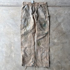 VINTAGE TAN CARHARTT DOUBLE KNEE PANTS PAINTED CARPENTER RIVETED RELAXED 32X32