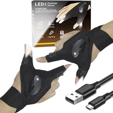 Waterproof Rechargeable LED Flashlight Gloves with Adjustable Strap Light Tool