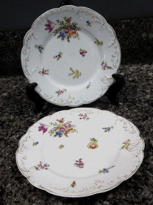 2 ANTIQUE ROSENTHAL GERMANY 7 1/2'' HANDPAINTED FLORAL BREAD PLATES (EARLY MARK)