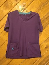 Carhartt Scrub Top Women's Sz M Purple Pockets V-Neck Short Sleeve Stretch