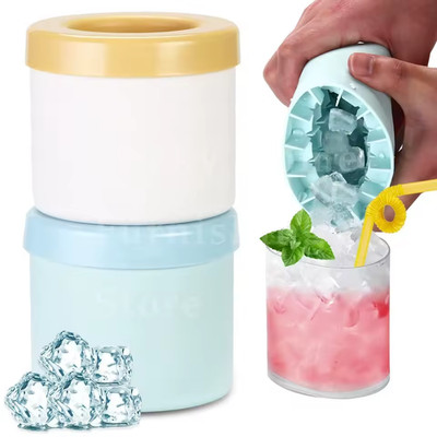 2-in-1 Ice Bucket and Ice Cube Mold (2/1 piece), Round Silicone Mold with Quick