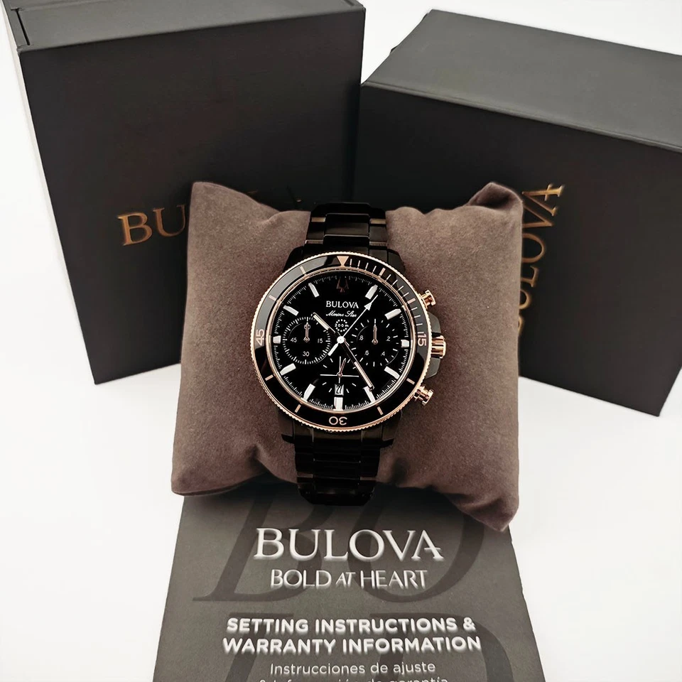 Bulova 98B302 Marine Star Black Dial Chronograph Quartz Men's Watch 45mm NEW~ - Image 3 of 4