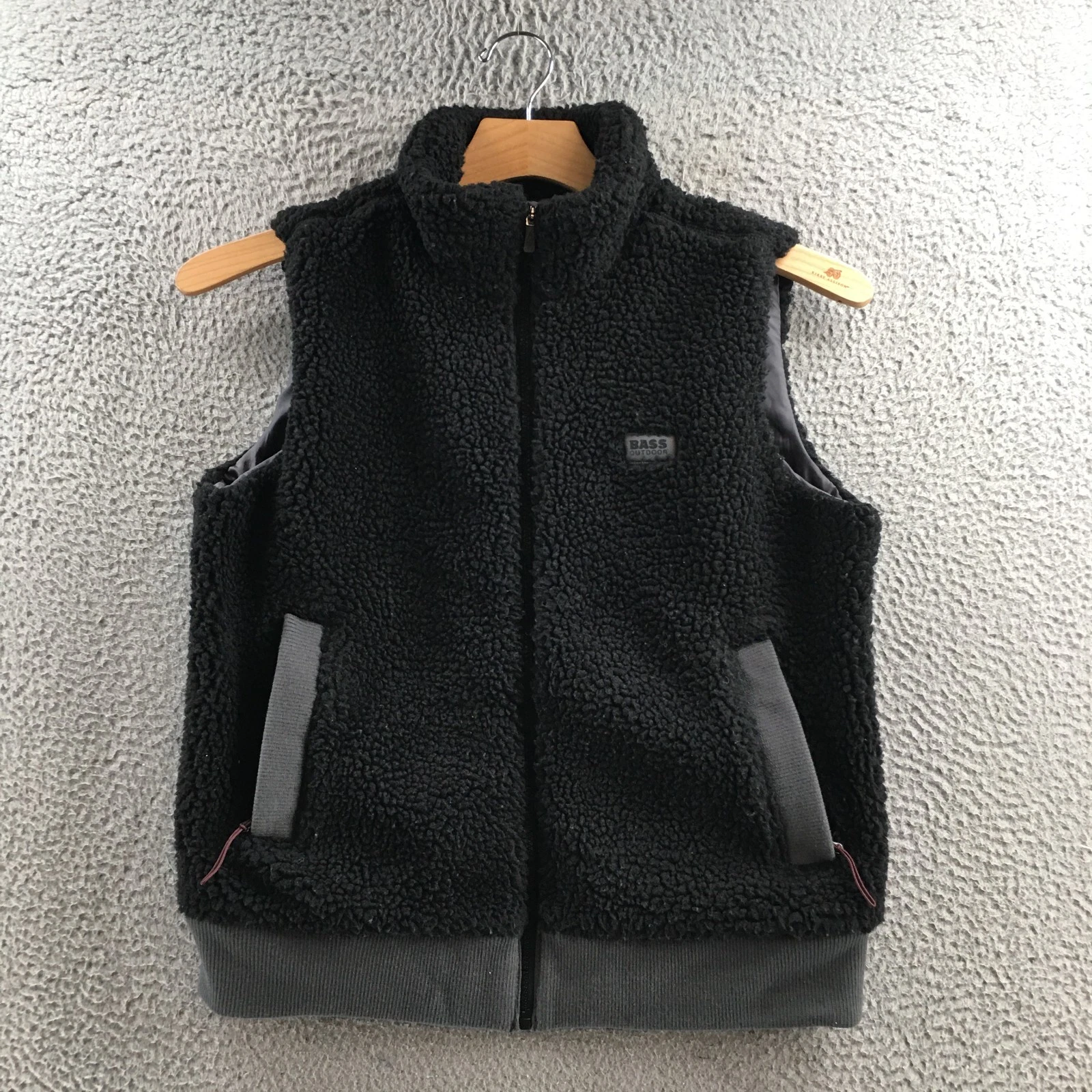 Bass Vest Mens M Black Full Zip Pockets Outdoor Sherpa Fleece Full Zip Mock Neck