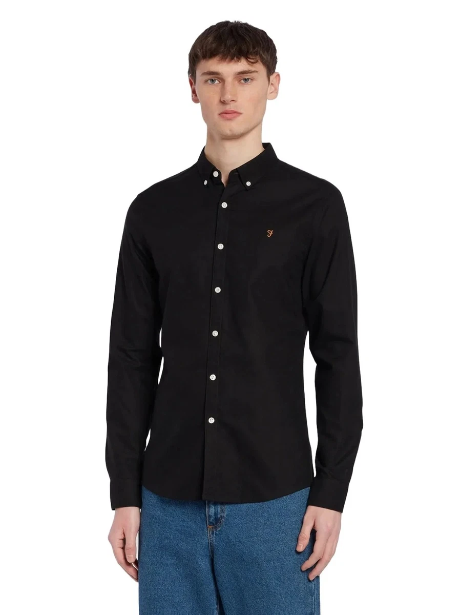 🔵Camisa Farah Brewer F4WSB060 Hombre Negro Nuevo FW25/26