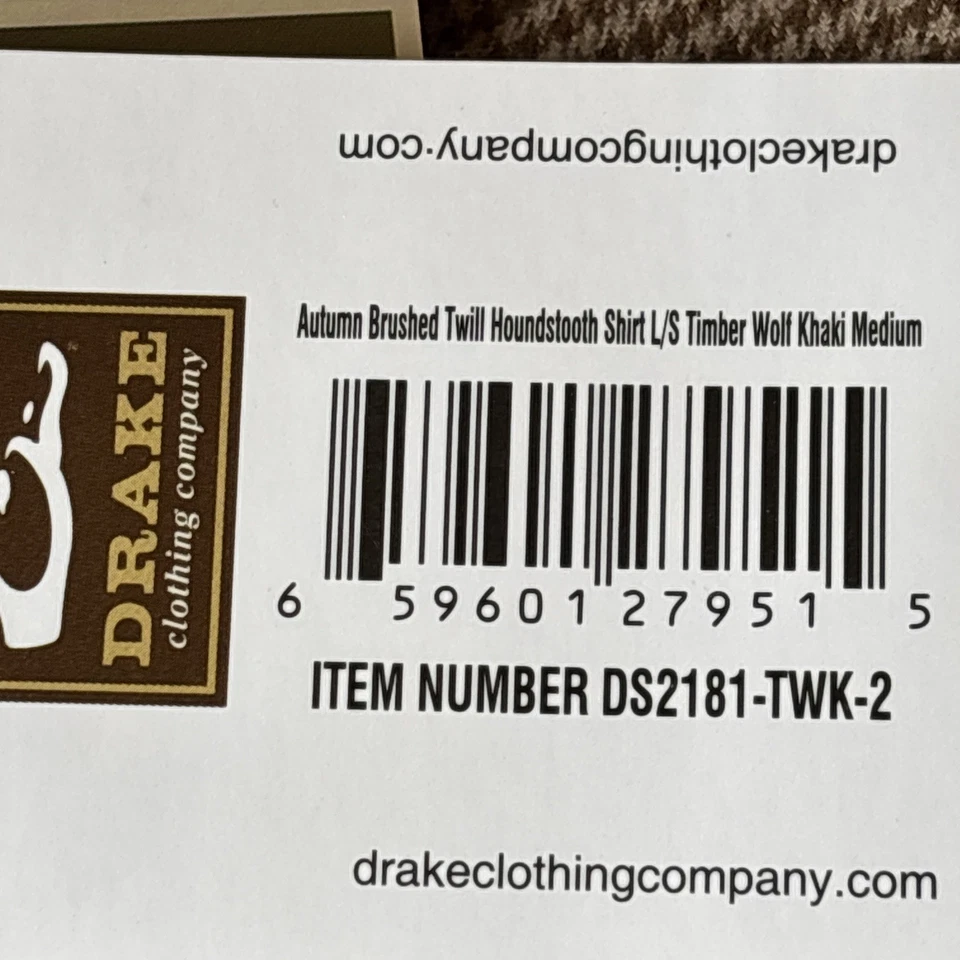 NWT Drake Waterfowl Autumn Brushed Twill Houndstooth  Flannel Shirt Medium Khaki - Image 3 of 4