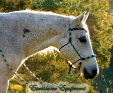 Earthhorse Equipment,V Brow bitless bridle/reins set, Black with "Apache Dream"
