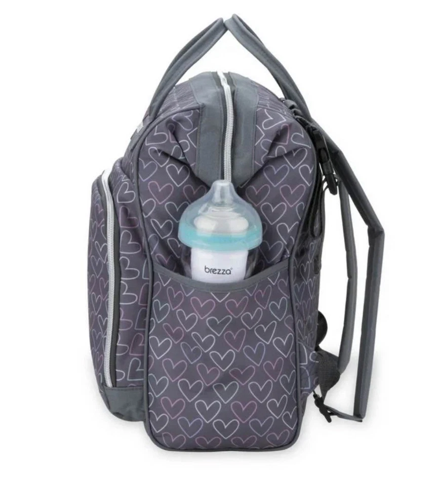 Diaper Bag Backpack Bananafish Gray & Pink - Hearts - Polyester - Image 2 of 4