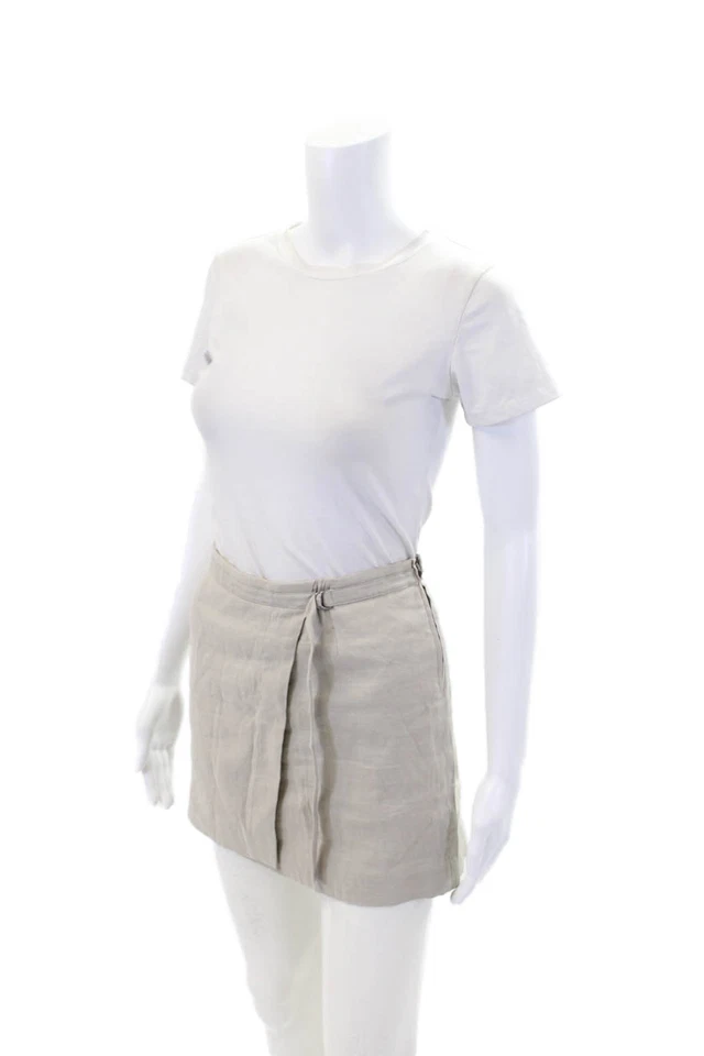Minifalda Helmut Lang para mujer de lino forrada con cremallera lateral beige talla 6 Foto 2 de 4