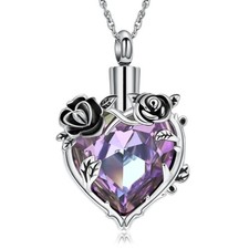 Rose Flower Cremation Urn Necklace for Ashes Crystal Memorial Jewelry for W - 04