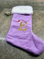 Purple Plush Christmas Stockings with Gold Initial E Monogram, 20  long