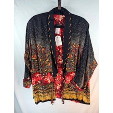 Vintage Carole Little Open Front Jacket Boho Floral Rayon Made in USA Size 10