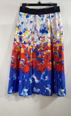 Milly Women's Multicolor Abstract Watercolor Pleated Skirt Size 6