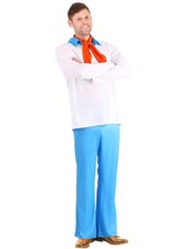 Scooby Doo Adult Plus 3XL 14 Fred Halloween Costume Shirt, Pants Scarf, NEW