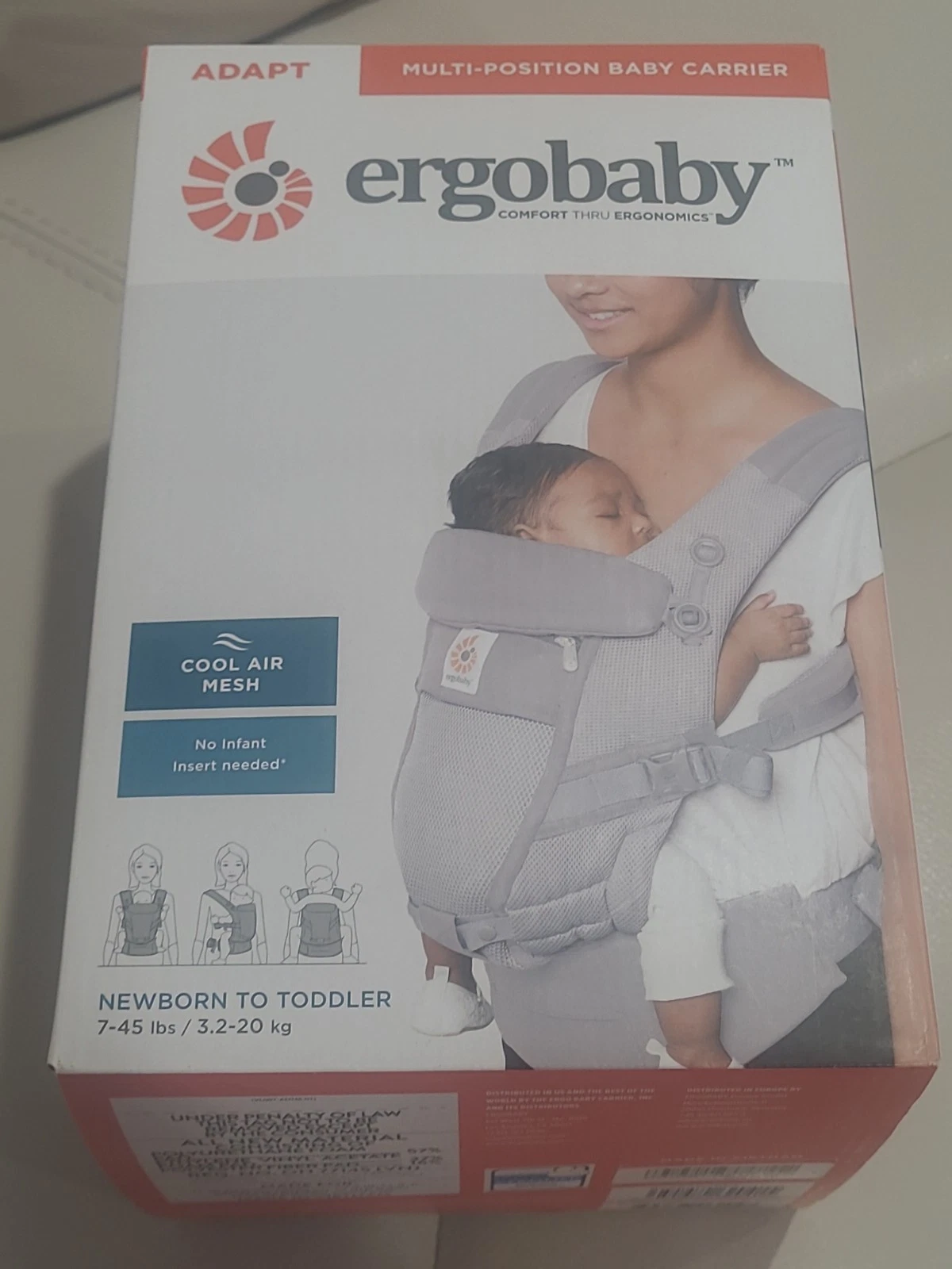ERGOBABY ADAPT MULTI-POSITION NEWBORN CARRIER MESH-TODDLER 7-45LBS PEARL GREY