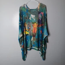 Inoah Blouse Womens One Size  Multicolor Abstract Art To Wear Dolman Sleeve Knit