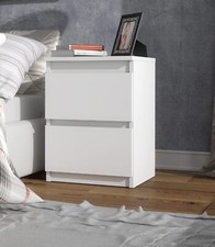 Table de Nuit Blanc Mat 2 tiroirs 40 cm Commode de Nuit Chevet de Lit