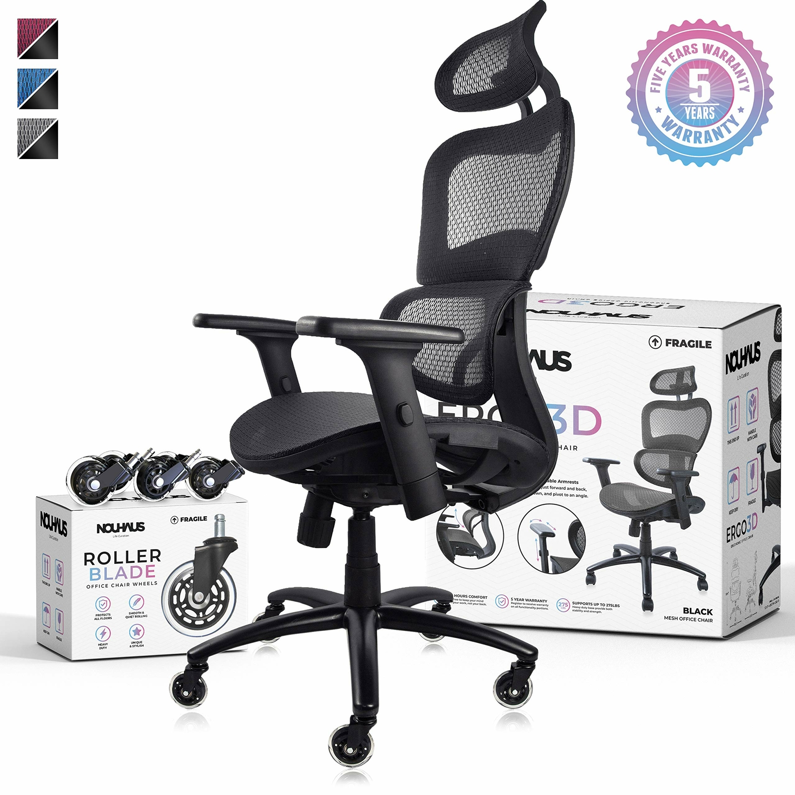 Nouhaus Ergo3d Ergonomic Office Chair Rolling Desk Chair With 4d Adjustable