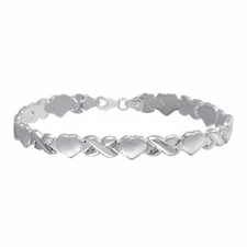 7 1/2" Hearts & Kisses XOXO Bracelet Anti-Tarnish Real 925 Sterling Silver
