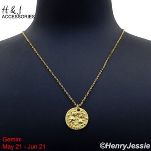 Authentic 16"+2"925 STERLING SILVER "GEMINI" ZODIAC SIGN GOLD PLATED PENDANT NECKLACE*AW12