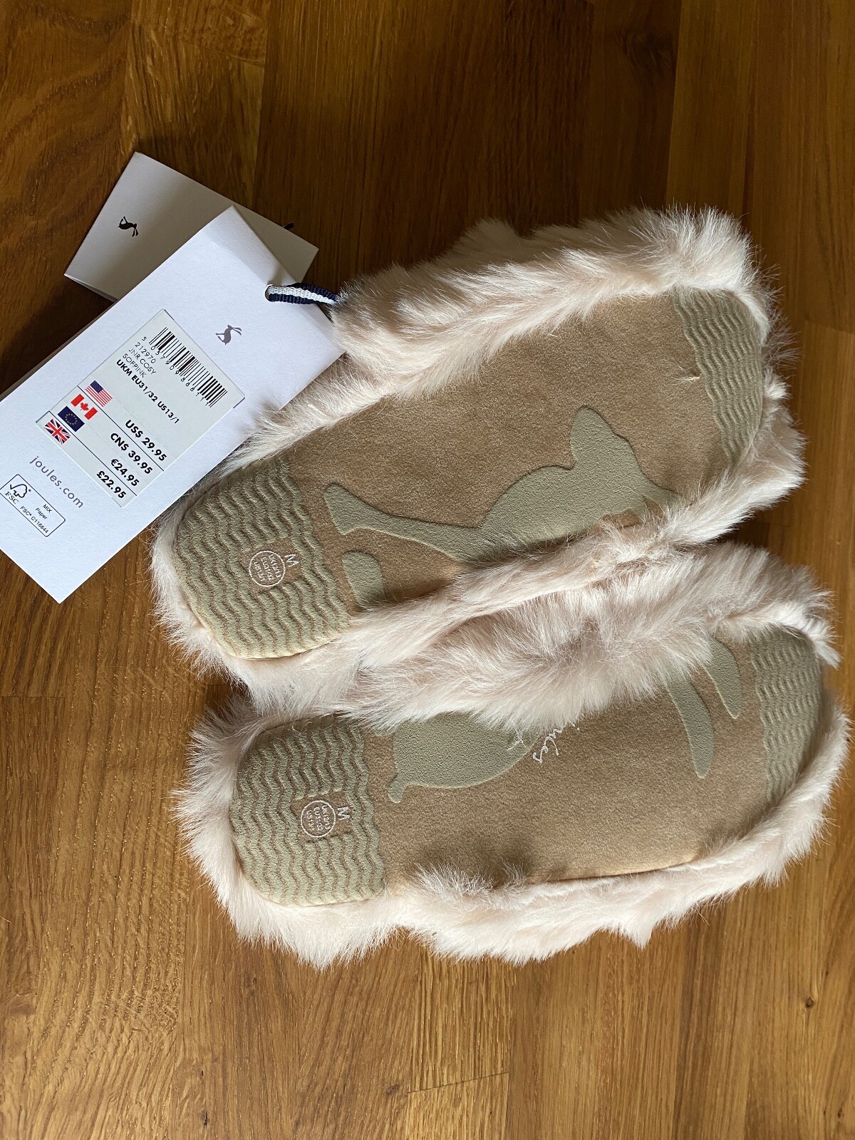 Joules Children's Slip On Mule Slippers Soft Pink Size M = UK Size