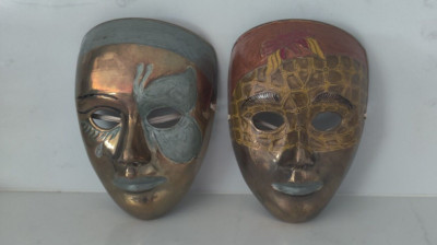 Pair of Vintage Pemco Brass Decorative Masks, Made in India