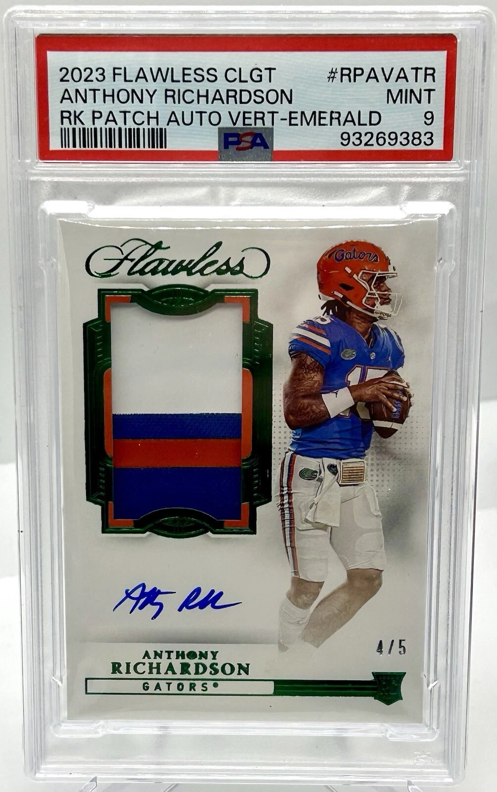 Anthony Richardson Panini Flawless Collegiate Flawless Rookie Patch Autograph Vertical #RPAVATR Emerald
