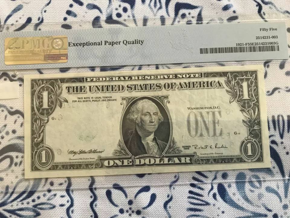 1995US DOLLAR ERROROVERPRINT ON BACK MISSING ON FRONT,PMG AU 55 EPQ - Image 4 of 4