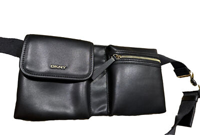 DKNY Brook Smooth Black Leather Sling Shoulder Waist Bag Gold-tone Hardware