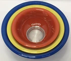 VTG Pyrex Primary Colors Mixing Serving Bowls Clear Bottoms 3 Pc. Set