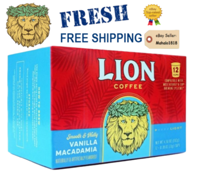 VANILLA MACADAMIA Single Serve Pods Lion Coffee Keurig* K-Cups
