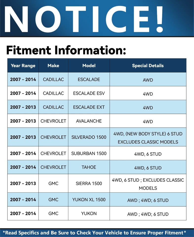 4WD Front Wheel Bearing Hubs for 2007-2013 Chevy Silverado GMC Sierra 1500 Tahoe - Image 3 of 4
