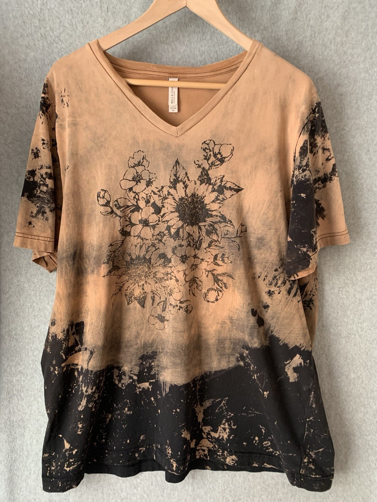Acid Wash Floral Tee 2XL Whimsy Goth Grunge Black Beige Bella Canvas Top