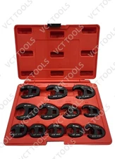 Crowfoot Flare Nut Wrench Set 12pc 3/8 1/2in Drive Auto Maintenance Hard Case
