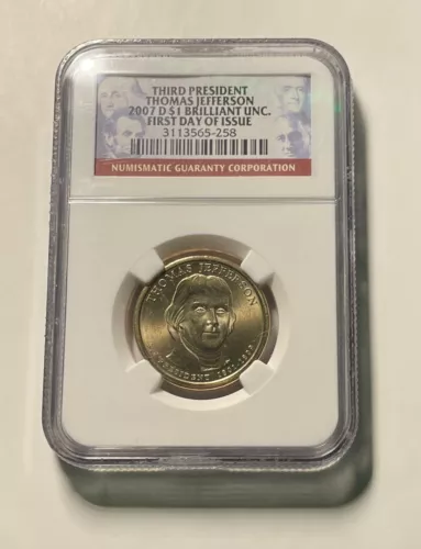2007 P NGC BU Thomas Jefferson First Day of Issue Dollar