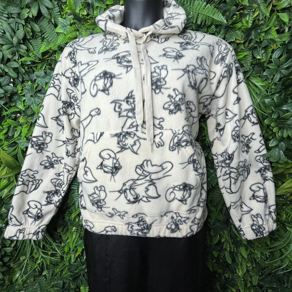 Women Jacket Large Beige Terry Hoodie Pullover Graphic Design Tom And Jerry - Image 4 of 4