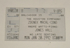 Zdenek Macal Andre Watts Jones Hall Houston Symphony Concert Ticket Stub 1/20/92