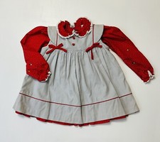 Vintage Peaches n Cream Toddler Girl 4T Long Sleeve Floral Dot Dress Corduroy US