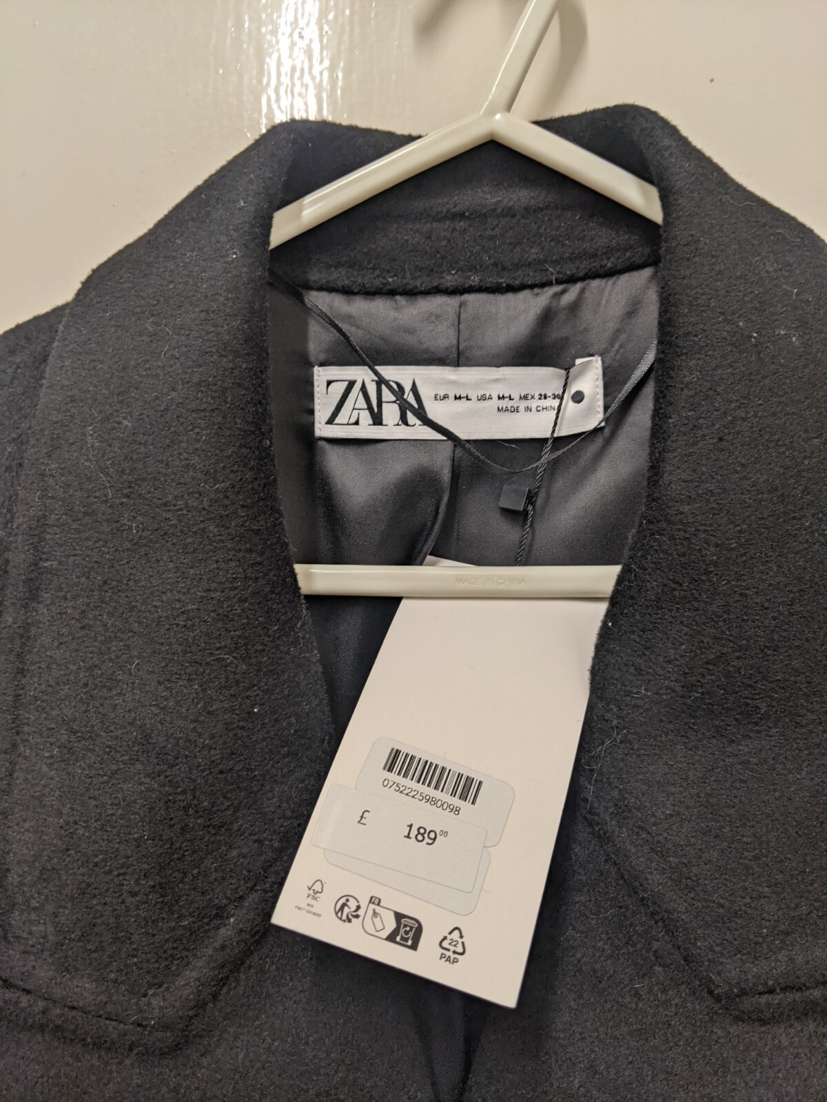 ZARA Double Faced Black Wool Blend Double Breasted Long Coat RRP - £189 image 7